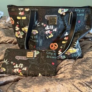 Dooney & Bourke Black and Multicolor New York  Disney themed Tote Bag and Wallet